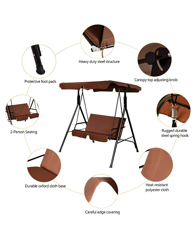 Sugift 2 Person Weather Resistant Canopy Swing for Porch Garden Backyard Lawn