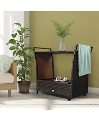 Sugift Patio Rattan Bar Serving Cart with Glass Top and Handle
