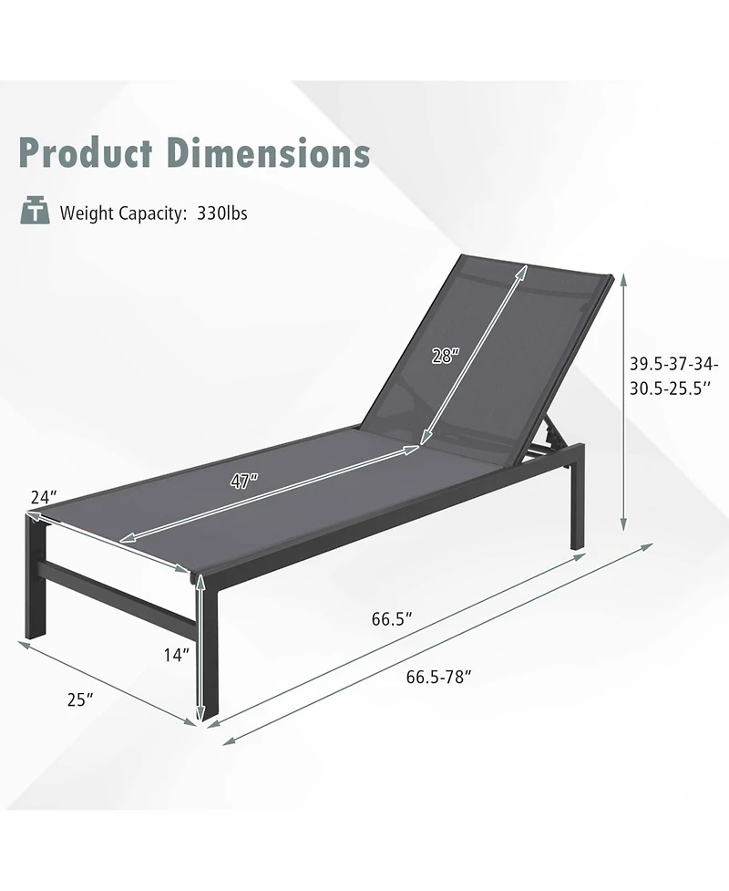 Inolait Sugift 6-Position Chaise Lounge Chairs with Rustproof Aluminium Frame