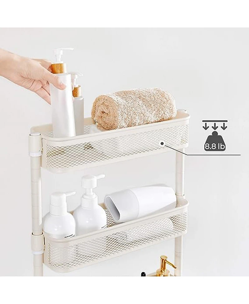 Slim Storage Cart, 4-tier Slide-out Trolley For Small Spaces, Bathroom, With Wire Baskets