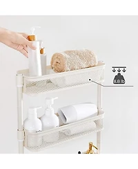 Slim Storage Cart, 4-tier Slide-out Trolley For Small Spaces, Bathroom, With Wire Baskets