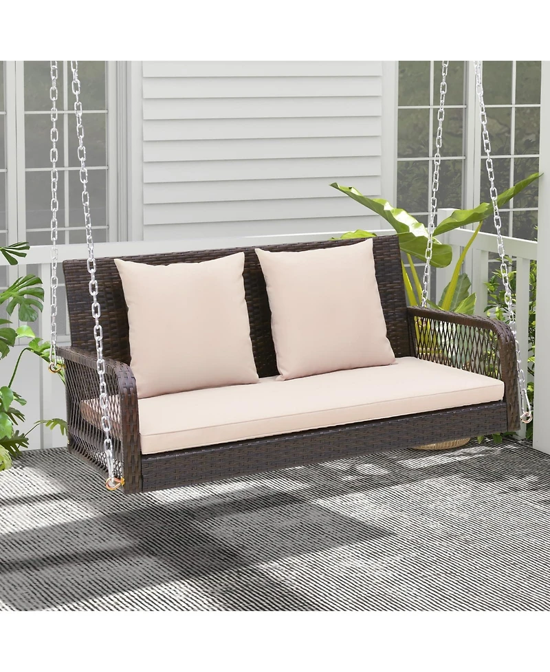 Sugift 2-Person Outdoor Wicker Porch Swing with Seat and Back Cushions