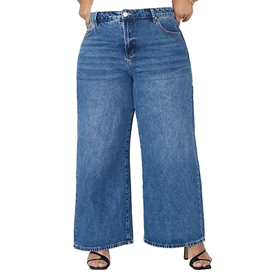 Eloquii Women's Plus The Yvette Rigid Wide Leg Jean