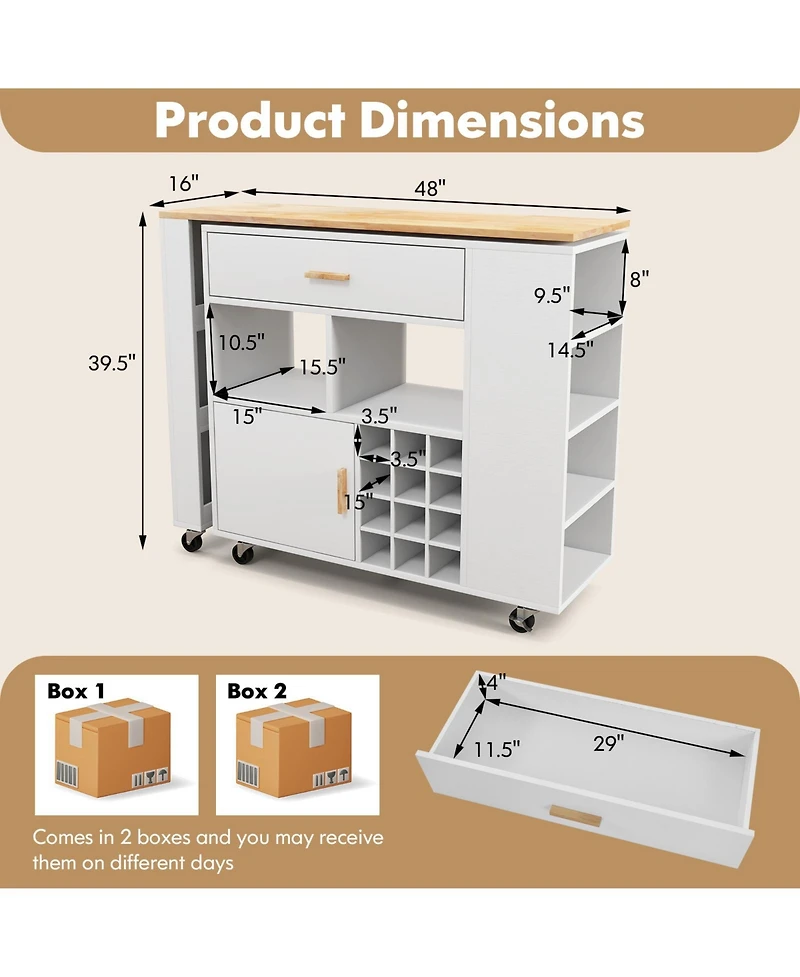 Sugift Reversible Folding Kitchen Island Cart with Wine Rack and Spice Rack