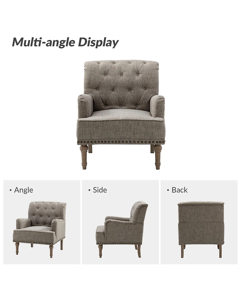 Mcgavock Traditional Wooden Upholstered Accent Chair with Tufted Back