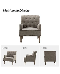 Mcgavock Traditional Wooden Upholstered Accent Chair with Tufted Back