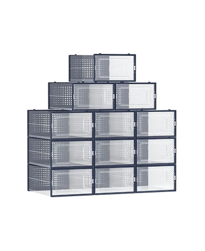 Set of 12 Stackable Shoe Organizers for Closet or Entryway, Fits Sneakers
