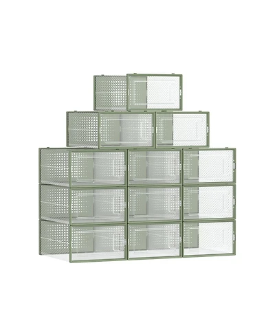 Set of 12 Stackable Shoe Organizers for Closet or Entryway, Fits Sneakers