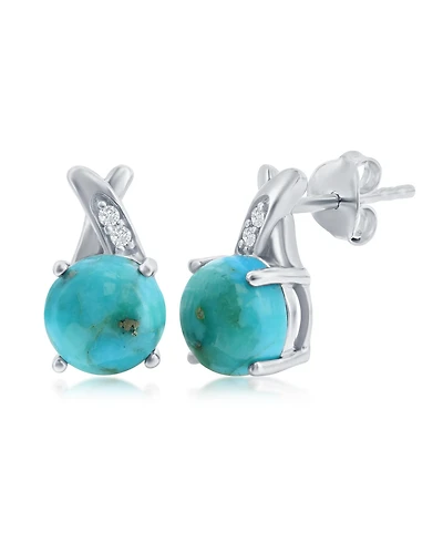 Stering Silver Round Turquoise w/ White Topaz Earrings