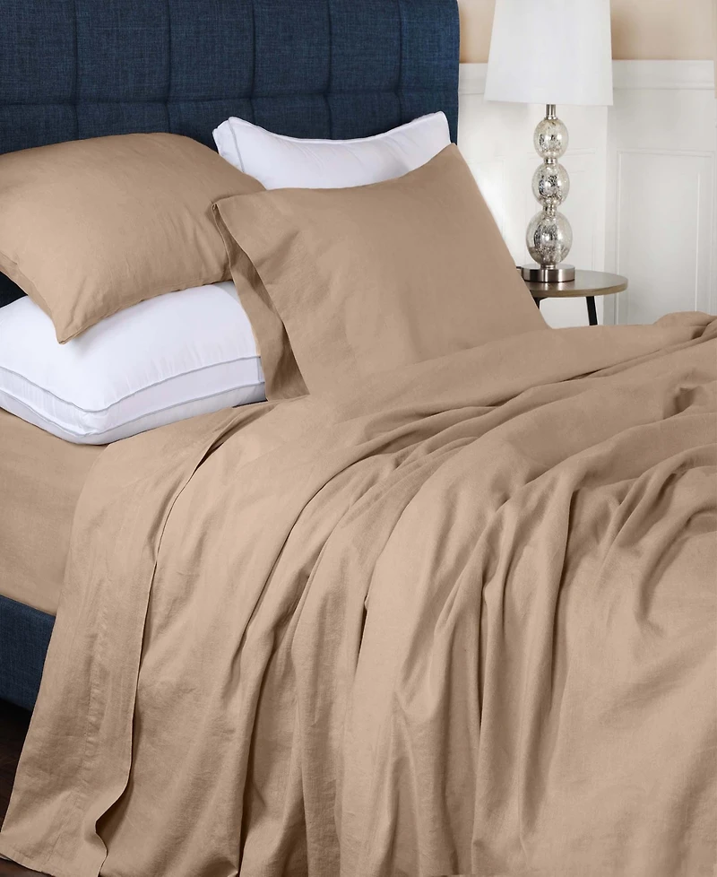 Superior Cotton Linen Blend Deep Pocket 4-Piece Bed Sheet Set, Queen