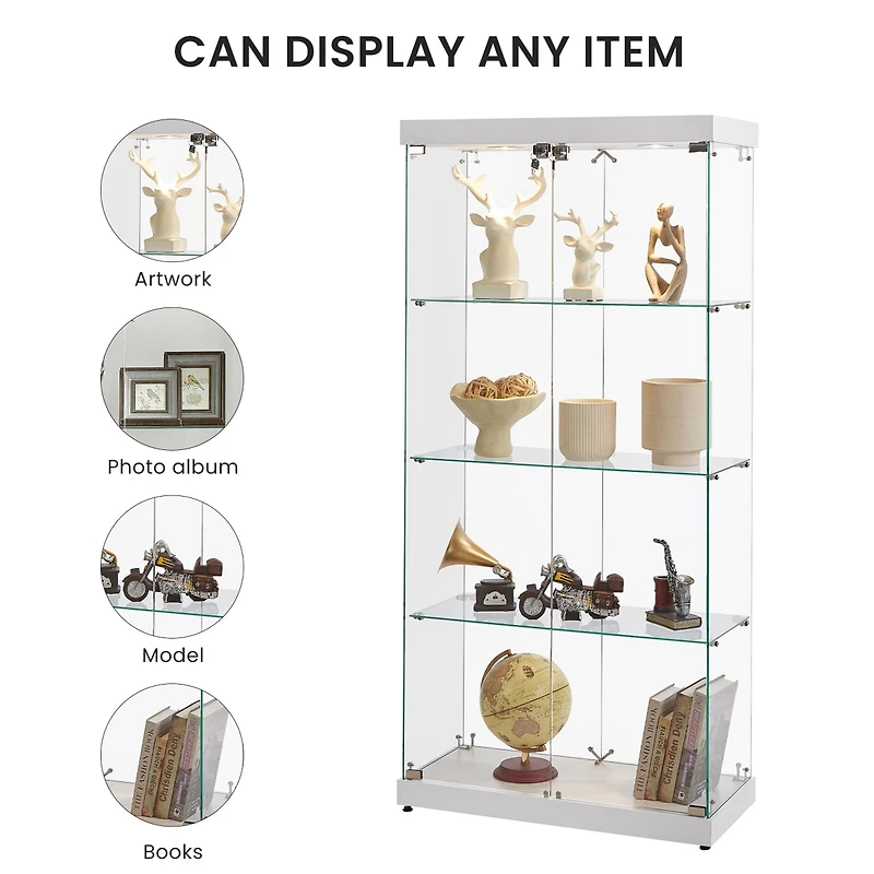 Streamdale White 4-Tier Glass Display Cabinet with Two Locks