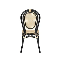 Merrick Lane Toulon Set Of Four Stacking Thonet Bistro Style Chair, Pe Cane Rattan Seat, And Metal Frame For Indoor/Outdoor Use