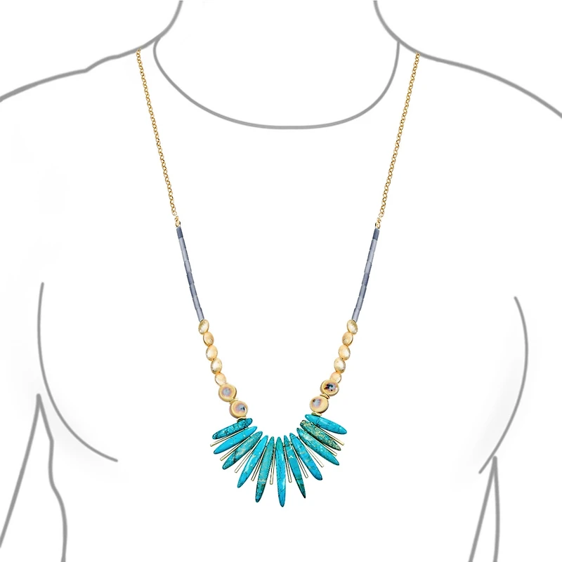 Bling Jewelry Blue Peck Organic Faceted Beads Irregular Stone Bib Fan Statement Collar Necklaces Gold Plated Adjustable