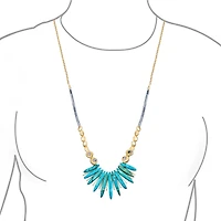 Bling Jewelry Blue Peck Organic Faceted Beads Irregular Stone Bib Fan Statement Collar Necklaces Gold Plated Adjustable