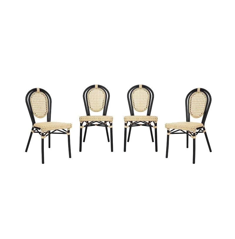 Merrick Lane Toulon Set Of Four Stacking Thonet Bistro Style Chair, Pe Cane Rattan Seat, And Metal Frame For Indoor/Outdoor Use