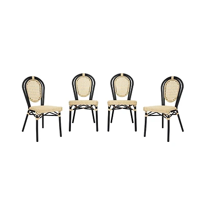 Merrick Lane Toulon Set Of Four Stacking Thonet Bistro Style Chair, Pe Cane Rattan Seat, And Metal Frame For Indoor/Outdoor Use