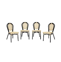 Merrick Lane Toulon Set Of Four Stacking Thonet Bistro Style Chair, Pe Cane Rattan Seat, And Metal Frame For Indoor/Outdoor Use