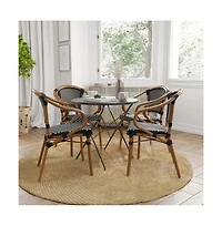 Merrick Lane Sacha Set Of Four Stacking Thonet Bistro Style Chair With Arms, Pe Rattan Seat, And Bamboo Metal Frame For Indoor/Outdoor Use