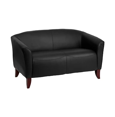 Leathersoft Reception/Living Room Loveseat With Cherry Wood Feet