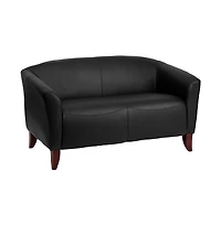 Leathersoft Reception/Living Room Loveseat With Cherry Wood Feet