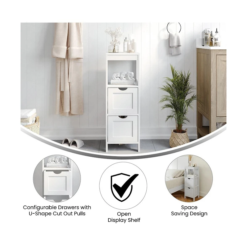 Merrick Lane Delilah 2 Drawer Bathroom Storage Cabinet Organizer With Open Display Shelf