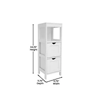 Merrick Lane Delilah 2 Drawer Bathroom Storage Cabinet Organizer With Open Display Shelf