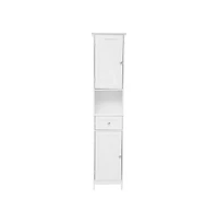 Merrick Lane Delilah Slim Linen Tower Organizer With Storage Drawer, Upper And Lower Cabinets With Magnetic Closure Doors And Open Shelf