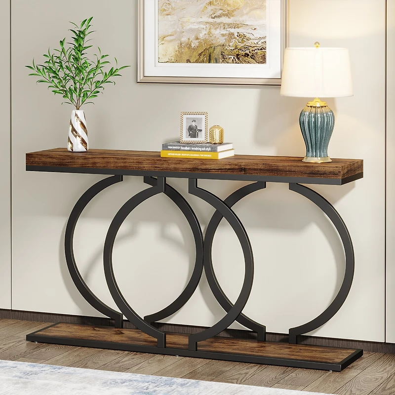 Tribesigns Industrial Console Table, 55 inch Wood Entryway Table Narrow Long Sofa Rustic Accent