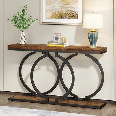 Tribesigns Industrial Console Table, 55 inch Wood Entryway Table Narrow Long Sofa Rustic Accent for Living Room, Entrance Geometric