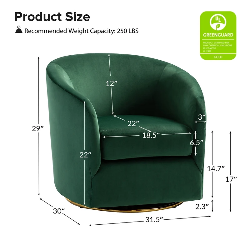 Swivel Accent Chair with Gold Metal Base for Living Room Nursery