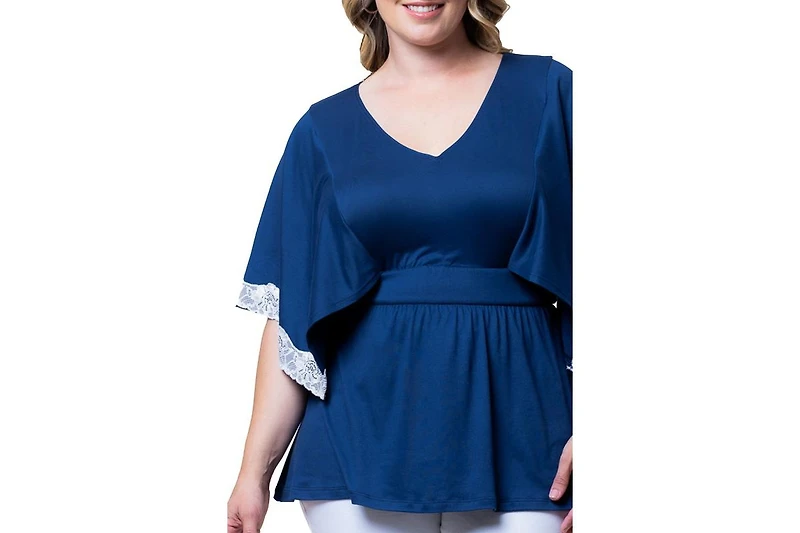 Kiyonna Plus Sarah Lace Trim Peplum Top