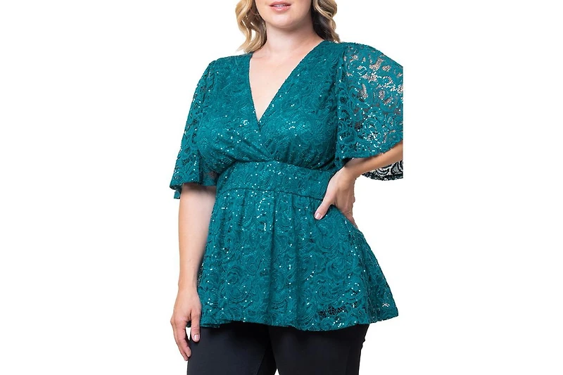 Kiyonna Women's Plus Size Stardust Sequin Lace Top