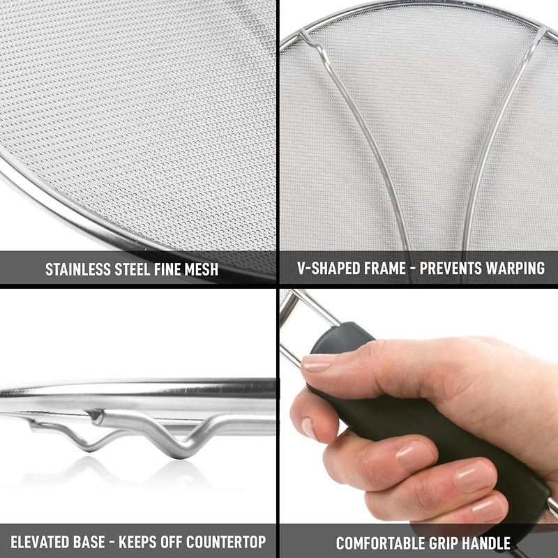 Large Splatter Screen for Frying Pan (13") - Stainless Steel Grease Guard