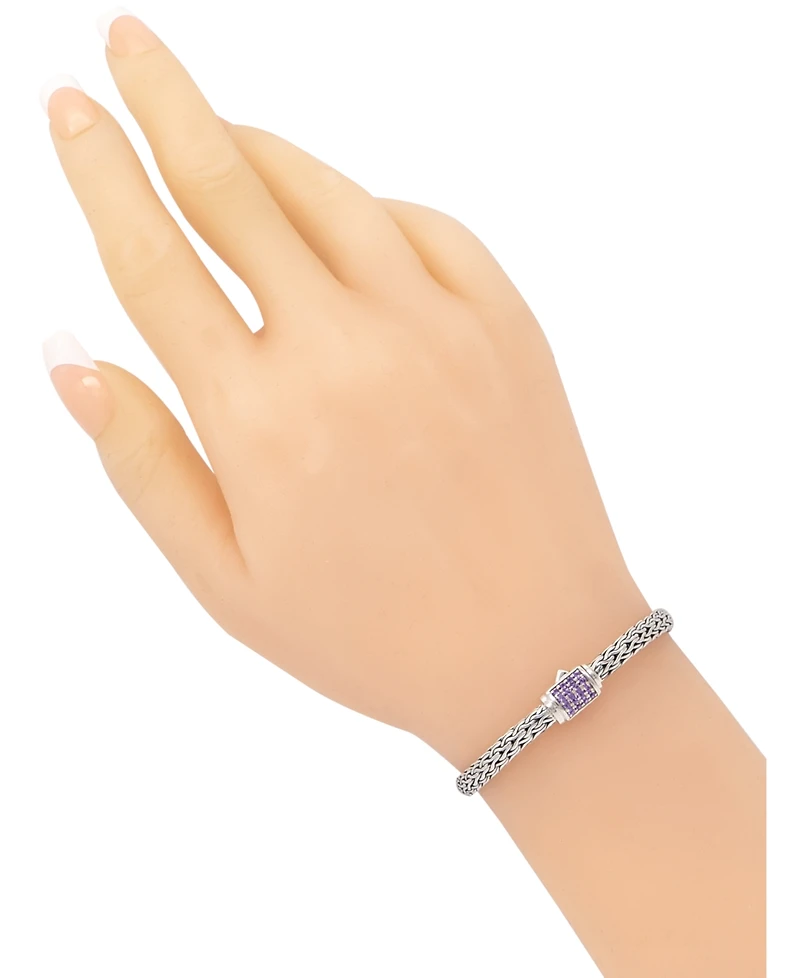 Devata Amethyst & Dragon Bone Oval 5mm Chain Bracelet in Sterling Silver