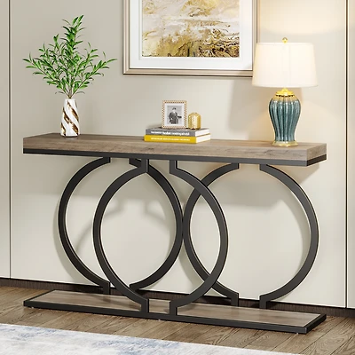 Tribesigns Industrial Console Table, 55 inch Wood Entryway Table Narrow Long Sofa Rustic Accent