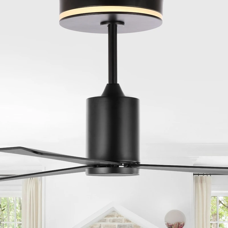 Jonathan Y Levi 52" 1-Light Contemporary Minimalist 6-Speed Iron Height Adjustable Integrated Led Ceiling Fan with Remote, Black