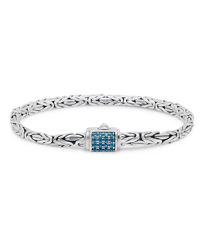 Devata Swiss Blue Topaz & Borobudur Oval 5mm Chain Bracelet Sterling Silver