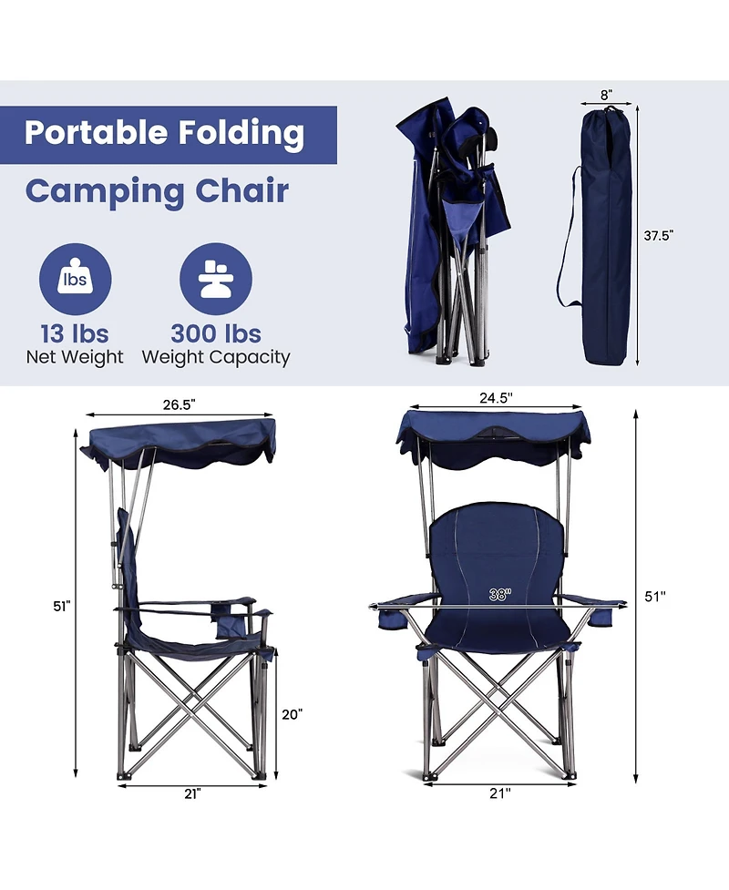 Sugift Portable Folding Beach Canopy Chair with Cup Holders