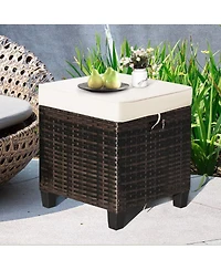 2 Pieces Patio Rattan Ottoman Seat with Removable Cushions
