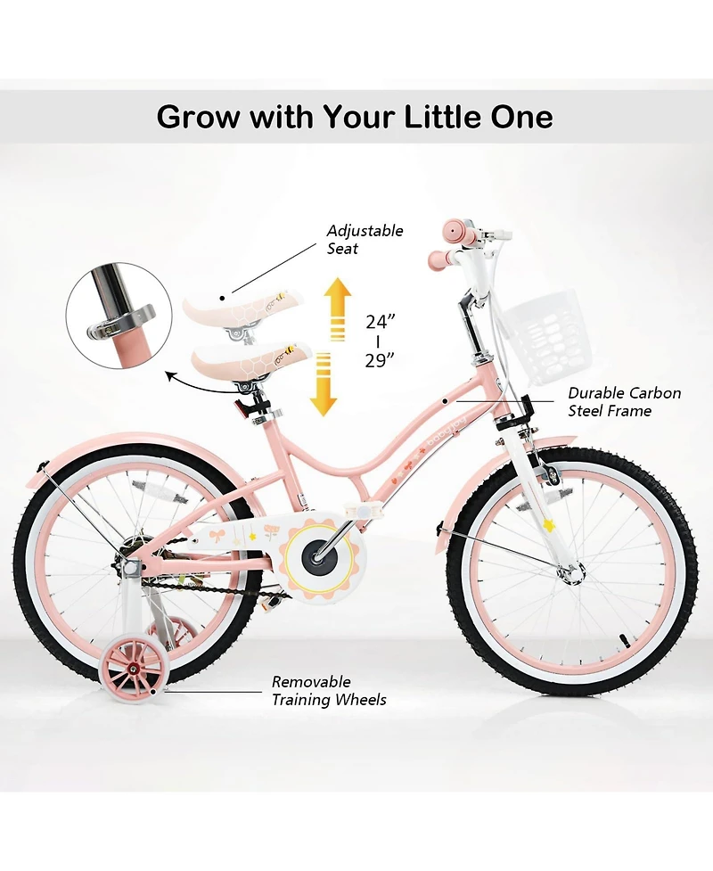 Sugift 18 Inch Kids Adjustable Bike with Training Wheels - Pink