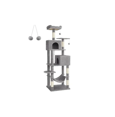 Slickblue Cat Tree Tower With Hammock, Basket, Scratching Posts, Cat Caves, Plush Perches, Cat Activity Center