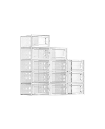 Set of 12 Stackable Shoe Organizers for Closet or Entryway, Fits Sneakers
