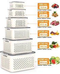 6 Piece Food Storage Container Set with Colander and Divider Plates