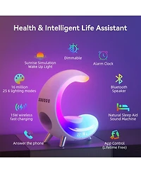 Eco4Life Smart WiFi Atmosphere Desk Lamp with Alarm Clock, Bluetooth Speaker, Wireless Charging Station