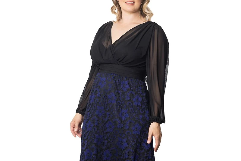 Kiyonna Plus Size Mon Tresor Long Sleeve Lace Evening Gown