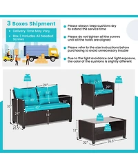 Gymax 4PCS Outdoor Conversation Set Patio Pe Rattan Set w/ Glass Table & Sofa Cushions