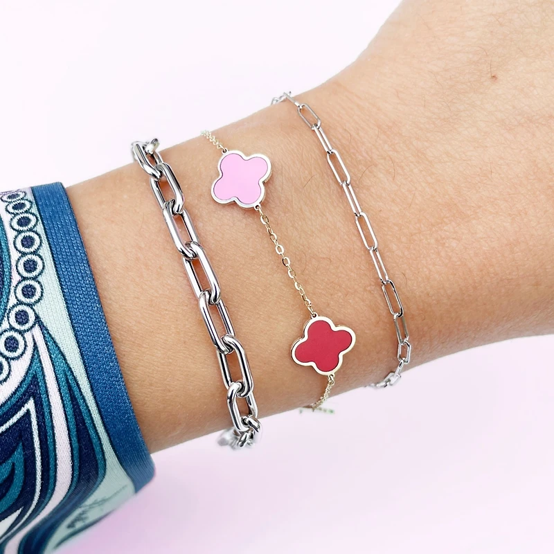 The Lovery Small Pastel Mixed Clover Bracelet 14K Gold