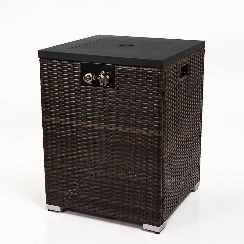 Streamdale Wicker Fire Pit Column With Glass Wind Guard