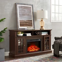 Streamdale Modern Tv Stand with Fireplace Insert, Espresso, 58.25" W