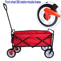 Folding Wagon Garden Shopping Beach Cart (Red)